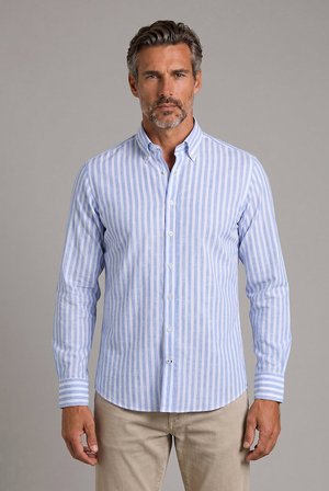 Bisse Mavi Regular Fit Pamuk Keten Uzun Monti Gömlek GMKTN250008_D35