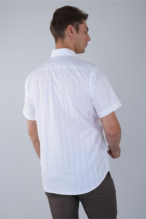 Bisse Regular Fit Paşa Yaka Pamuk Beyaz Erkek Gömlek GMEKS250002_D01