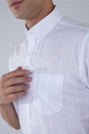 Bisse Regular Fit Paşa Yaka Pamuk Beyaz Erkek Gömlek GMEKS250002_D01