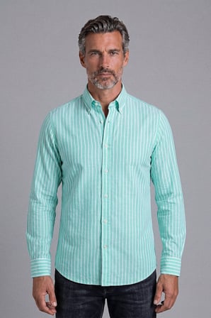 Bisse Yeşil Regular Fit Pamuk Keten Uzun Gömlek GMKTN250002_D47