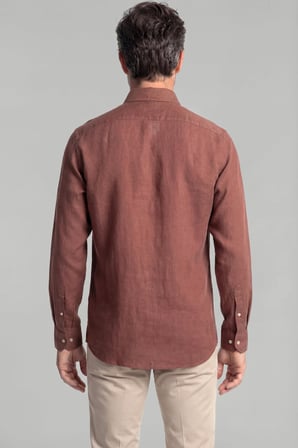 Bisse Regular Fit Paşa Yaka Cepsiz Sedef Düğmeli Kahve Erkek Gömlek GMKTN250011_D11
