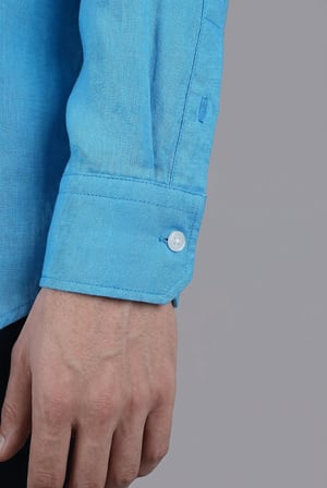 Bisse Mavi Regular Fit Keten Cepsiz Düğmeli Paşa Yaka Sedef Açık Gömlek GMKTN250011_D33