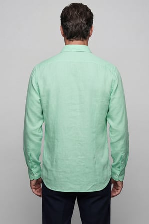 Bisse Regular Fit Paşa Yaka Cepsiz Sedef Düğmeli Su Yeşili Erkek Gömlek GMKTN250011_D78