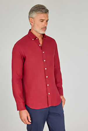 Bisse Regular Fit Paşa Yaka Cepsiz Sedef Düğmeli Bordo Erkek Gömlek GMKTN250011_D25