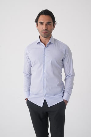 Bisse Erkek Regular Fit Uzun Kol İtalyan Yaka Pamuk Mavi Gömlek GMCZG250126_D35