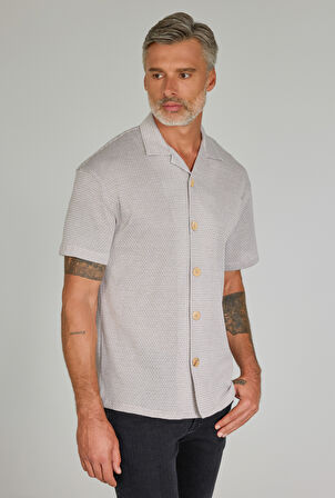 Bisse Regular Fit Apaj Yaka Örme Cepsiz Ekru Erkek Gömlek GMORM250003_D03