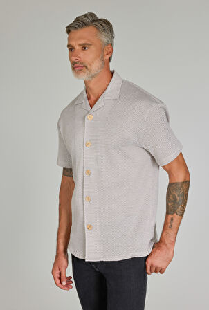 Bisse Regular Fit Apaj Yaka Örme Cepsiz Ekru Erkek Gömlek GMORM250003_D03