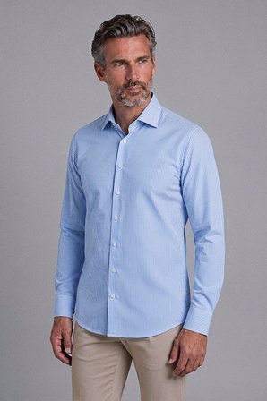Bisse Mavi Regular Fit Pamuk Cepsiz Uzun Yarım İtalyan Yaka Gömlek BSGMCZG25300_D35
