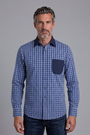 Bisse Lacivert Regular Fit Pamuk Uzun Spor Yaka Torba Gömlek GMEKS252024_E39