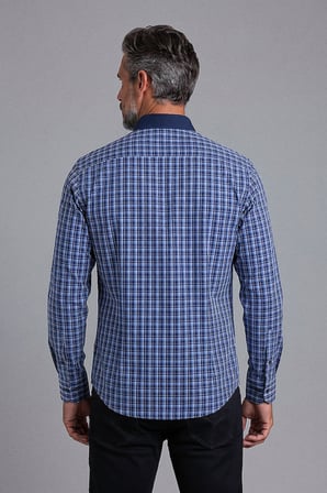 Bisse Lacivert Regular Fit Pamuk Uzun Spor Yaka Torba Gömlek GMEKS252024_E39