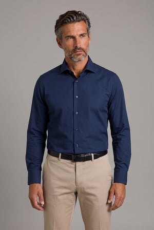 Bisse Lacivert Regular Fit Pamuk Cepsiz Klasik Uzun Yaka Gömlek GMKLS252106_D39