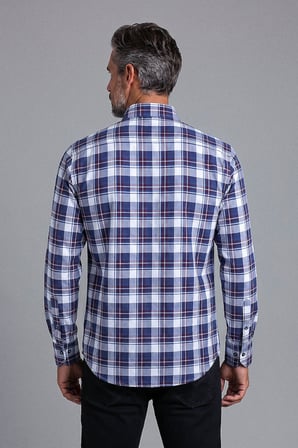 Bisse Lacivert Regular Fit Pamuk Cepsiz Uzun Paşa Yaka Gömlek GMEKS252127_E39