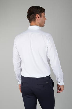 Bisse Erkek Uzun Kollu Regular Fit Haki Dikişli Beyaz Gömlek GMOKS252137_D01