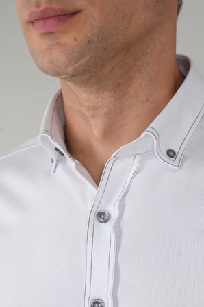 Bisse Erkek Uzun Kollu Regular Fit Haki Dikişli Beyaz Gömlek GMOKS252137_D01
