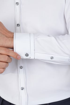 Bisse Erkek Uzun Kollu Regular Fit Haki Dikişli Beyaz Gömlek GMOKS252137_D01