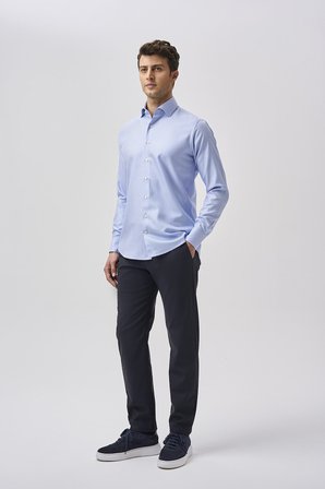 Bisse Bisse Studio Uzun Kollu Regular Fit İtalyan Yaka Cepsiz Erkek Gömlek Mavi BSGMEKS252154_E35