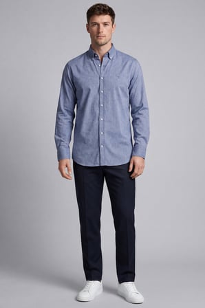 Bisse Erkek Regular Fit Uzun Kol Keten Paşa Yaka Cepsiz Lacivert Gömlek BSGMKTN25325_D39