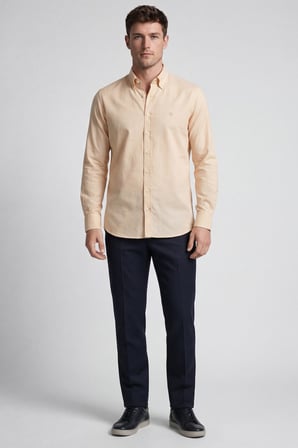 Bisse Erkek Regular Fit Uzun Kol Keten Paşa Yaka Cepsiz Sarı Gömlek BSGMKTN25326_D17
