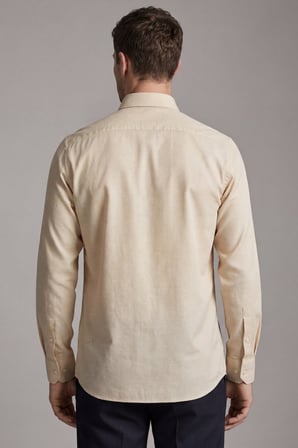 Bisse Erkek Regular Fit Uzun Kol Keten Paşa Yaka Cepsiz Sarı Gömlek BSGMKTN25326_D17