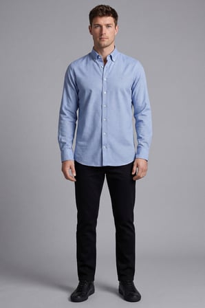 Bisse Erkek Regular Fit Uzun Kol Keten Paşa Yaka Cepsiz Lacivert Gömlek BSGMKTN25326_D39