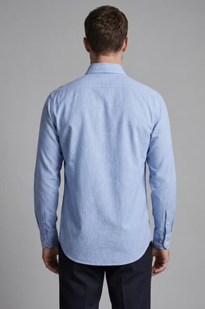 Bisse Regular Fit Uzun Kol Keten Paşa Yaka Mavi Erkek Gömlek BSGMKTN25327_D35