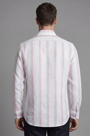 Bisse Regular Fit Uzun Kol Keten Paşa Yaka Pembe Erkek Gömlek BSGMKTN25329_D29