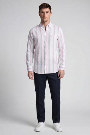 Bisse Regular Fit Uzun Kol Keten Paşa Yaka Pembe Erkek Gömlek BSGMKTN25329_D29
