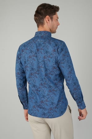 Bisse Erkek Uzun Kollu Spor Yaka Floral Desenli Denim Gömlek GMJEAN252168_D39