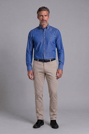 Bisse Lacivert Regular Fit Pamuk Cepsiz Uzun Paşa Yaka Gömlek BSGMARS25337_D39