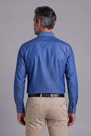Bisse Lacivert Regular Fit Pamuk Cepsiz Uzun Paşa Yaka Gömlek BSGMARS25337_D39