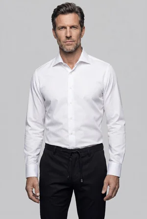 Bisse Beyaz Regular Fit Cepsiz Klasik Uzun İtalyan Yaka Saten Gömlek GMKLS252184_D01