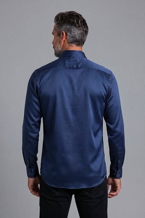 Bisse Lacivert Regular Fit Pamuk Cepsiz Klasik Uzun Yaka oiron Gömlek GMKLS252200_D39