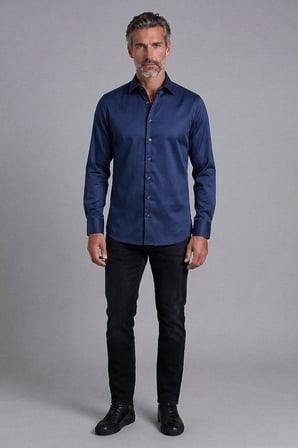 Bisse Lacivert Regular Fit Pamuk Cepsiz Klasik Uzun Yaka oiron Gömlek GMKLS252200_D39