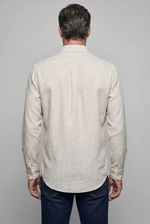 Bisse Lacivert Regular Fit Keten Cepsiz Uzun Paşa Yaka Gömlek GMKTN261093_C39