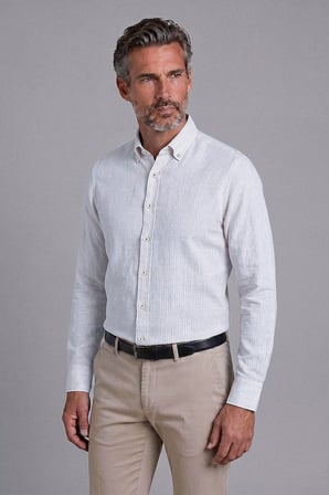 Bisse Haki Regular Fit Keten Cepsiz Uzun Paşa Yaka Gömlek GMKTN261093_E49