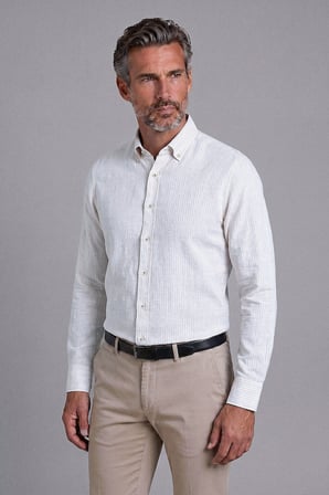 Bisse Kahverengi Regular Fit Keten Cepsiz Uzun Paşa Yaka Gömlek GMKTN261093_K11