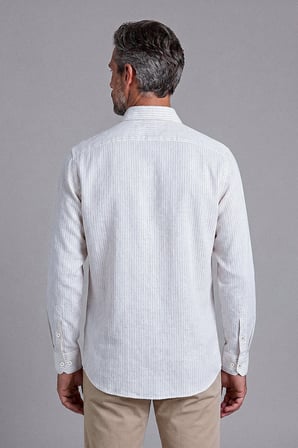 Bisse Kahverengi Regular Fit Keten Cepsiz Uzun Paşa Yaka Gömlek GMKTN261093_K11