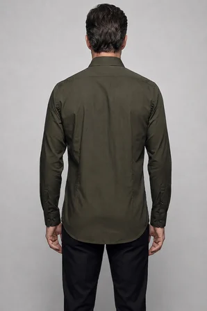 Bisse Haki Regular Fit Pamuk Cepsiz Uzun Paşa Yaka Gömlek GMKLS261089_C49