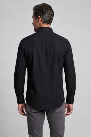 Bisse Siyah Regular Fit Pamuk Cepsiz Uzun Paşa Yaka Gömlek GMKLS261089_D-91