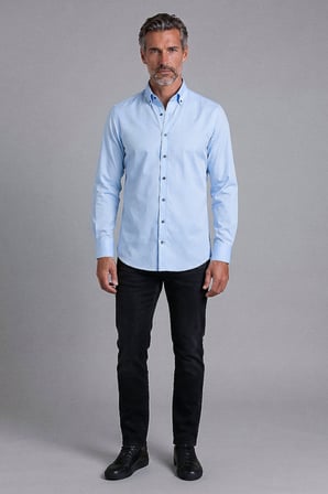 Bisse Mavi Regular Fit Pamuk Cepsiz Uzun Paşa Yaka Gömlek GMKLS261089_E35