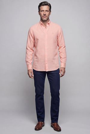 Bisse Orange Regular Fit Cepsiz Uzun Paşa Yaka Gömlek GMKTN261086_13118