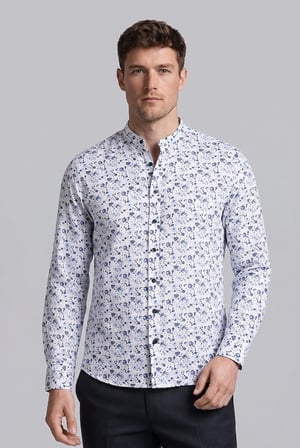 Bisse Lacivert Regular Fit Keten Cepsiz Uzun Hakim Yaka Gömlek BSGMKTN26307_C39