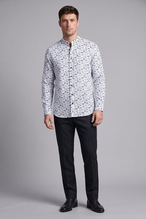 Bisse Lacivert Regular Fit Keten Cepsiz Uzun Hakim Yaka Gömlek BSGMKTN26307_C39