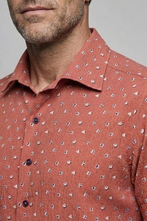 Bisse Kiremit Regular Fit Polyester Cepsiz  Kısa Gömlek BSGMKRP26329_KR