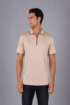 Bisse Bej Çerçeve Polo Yaka Fermuarli T-shirt TS26Y26102_C07