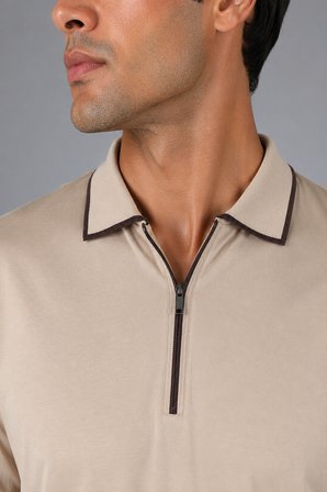 Bisse Bej Çerçeve Polo Yaka Fermuarli T-shirt TS26Y26102_C07