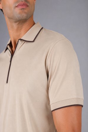 Bisse Bej Çerçeve Polo Yaka Fermuarli T-shirt TS26Y26102_C07