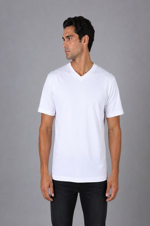 Bisse Beyaz V Yaka Basic T-shirt TS26Y26101_D01