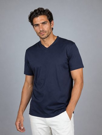Bisse Lacivert V Yaka Basic T-shirt TS26Y26101_D39