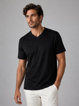 Bisse Siyah V Yaka Basic T-shirt TS26Y26101_D99